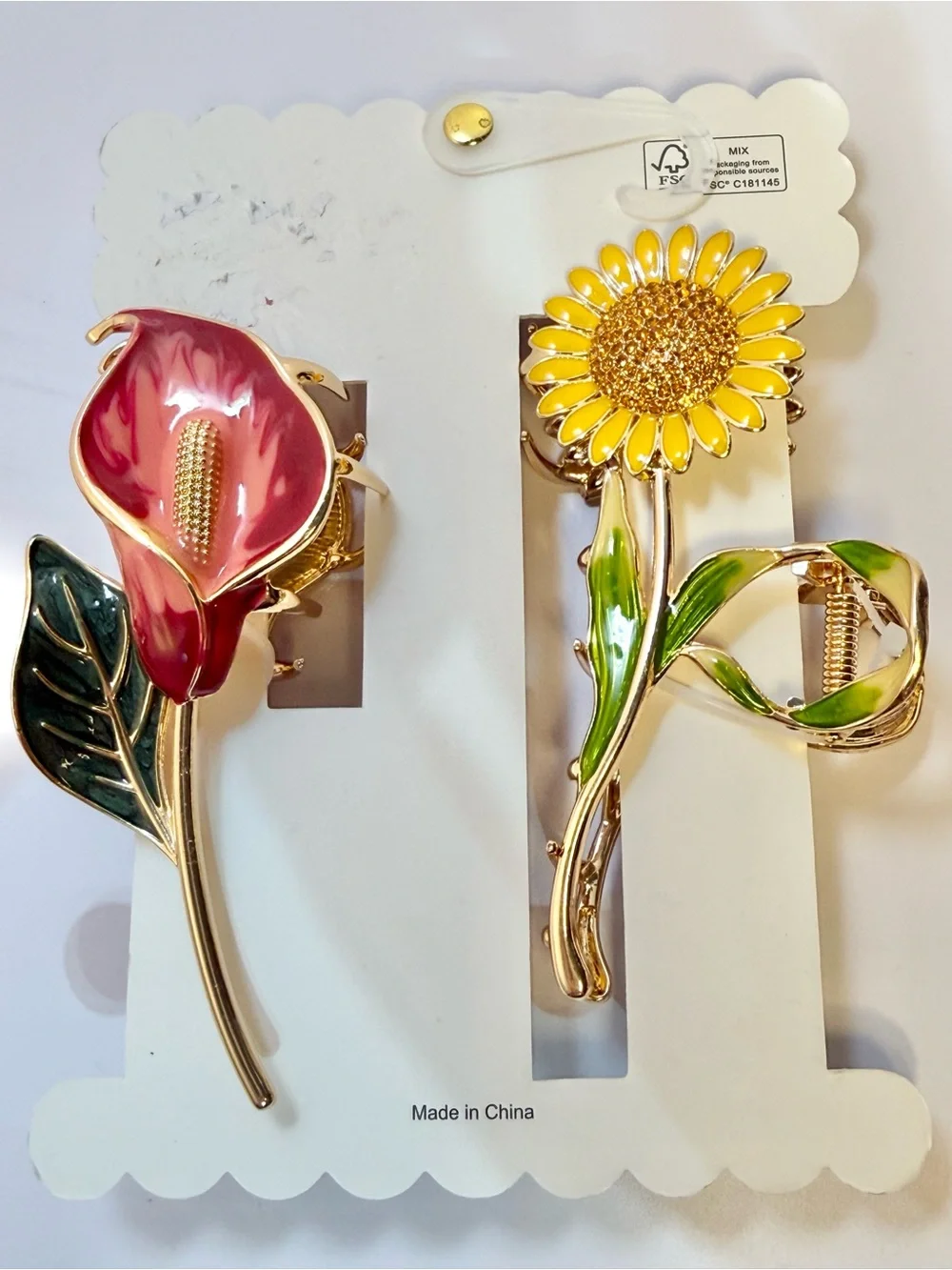 Sunday State Women's Floral Hair Clips Sunflower & Pink Calla Lily Set NEW